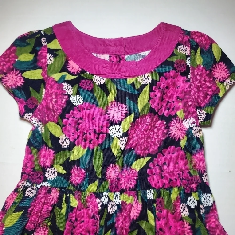 Vintage Gymboree Plum Pony Magenta Green Floral Corduroy Bow Dress 5T Girls